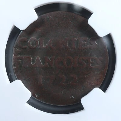 9 deniers 1722H French Colonies Colonial USA NGC F Damaged New France - Image 1 of 4