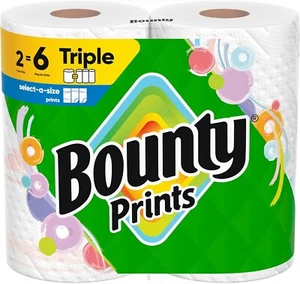 Bounty Select-A-Size Paper Towels Prints 2 Triple Rolls 123 Sheet/Roll, Printed - Picture 1 of 8