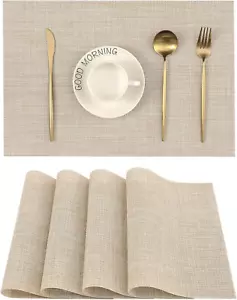 Beige Placemats Set of 4 - Heat Resistant Non-Slip Place Mats for Dining Table, - Picture 1 of 9