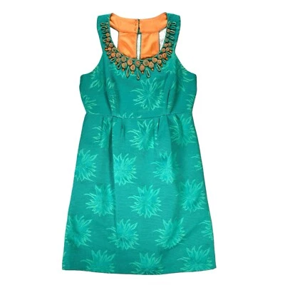 Jax Sleeveless Dress Womens Size 8 Green Embroidered Collar Jacquard Floral Mini - Image 1 of 4