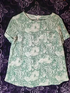 LC Lauren Conrad - Womens XS Top Blouse Short Sleeve Green and white Flower - Picture 1 of 7
