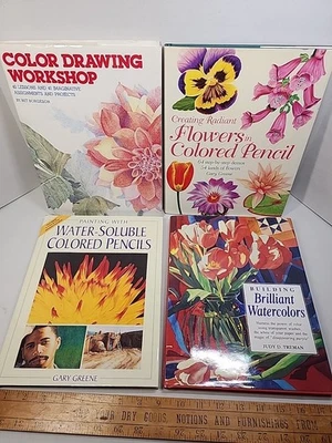 4x Artist Color Drawing Flowers Colored Pencials Watercolor Art HC How To Books - Image 1 of 4