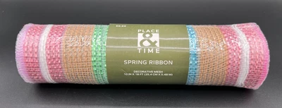 JoAnn Place & Time ~ Spring Pink Brown Green Blue Decorative Mesh 10 in x 18 ft - Image 1 of 2