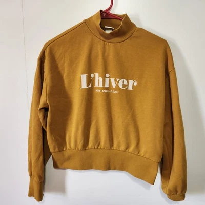 H&M 女式 L’hiver 卫衣 XS 码芥末黄色模拟领套衫舒适 — 第 1/4 张图片