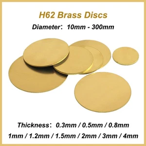 H62 Solids Brass Discs Blanks Metal Round Sheets Dia 10-300mm Thick 0.3mm-4mm - Picture 1 of 6