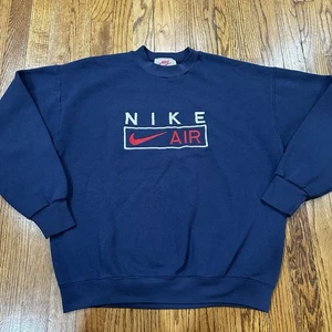 Vintage 90s Nike Sweatshirt Spell out Men’s Navy Red Orange Tag USA Large - Picture 1 of 7