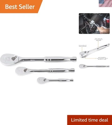 Professional 84 Tooth Ratchet Set - 1/4", 3/8", 1/2" Drive, Chrome Finish - Image 1 of 4