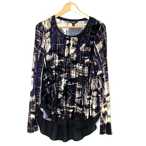 Simply Vera Wang Long Sleeve Pullover High Low Hem Top Womens Large Black Purple - Picture 1 of 9