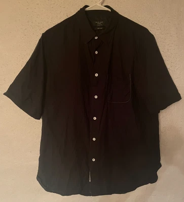 Rag & Bone Classic fit Shirt Mens L Black Cotton Linen Button Up Short Sleeve NY - Image 1 of 4