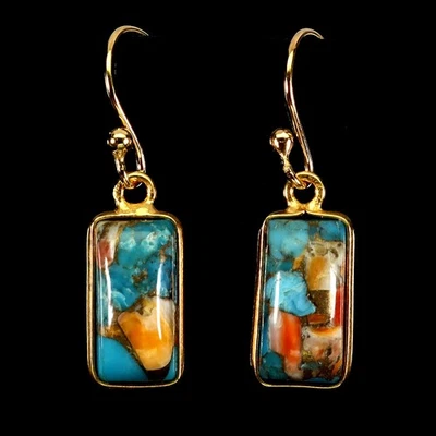 925 Sterling Silver Earrings Octagon Kingman Turquoise 14x7mm Gemstone Jewelry - Image 1 of 4