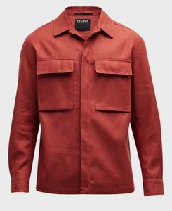 New $1490 ZEGNA Linen Over Shirt Jacket Red XL Italy - Picture 1 of 12