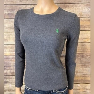 Ralph Lauren Blue Label Long Sleeve T Shirt M Medium Tee Gray Crew Knit - Picture 1 of 6