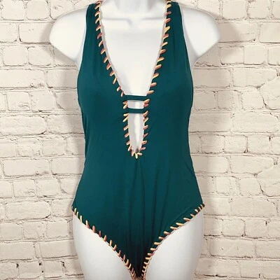 Traje de baño Becca talla pequeña Camille reversible borde de lazo blanco azulado de una pieza nuevo con etiquetas Foto 1 de 4