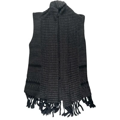 Suéter Sanctuary Anthropologie Mujer M Gris Shaw Abierto Cable Tejido Flecos Dobladillo Foto 1 de 4