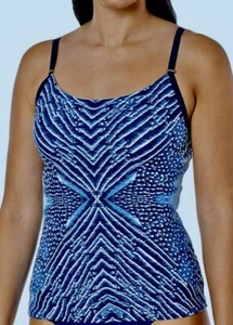 CALVIN KLEIN Artemis Printed Navy Royal Blue White Tankini Swim Top Womens S M L - Picture 1 of 8