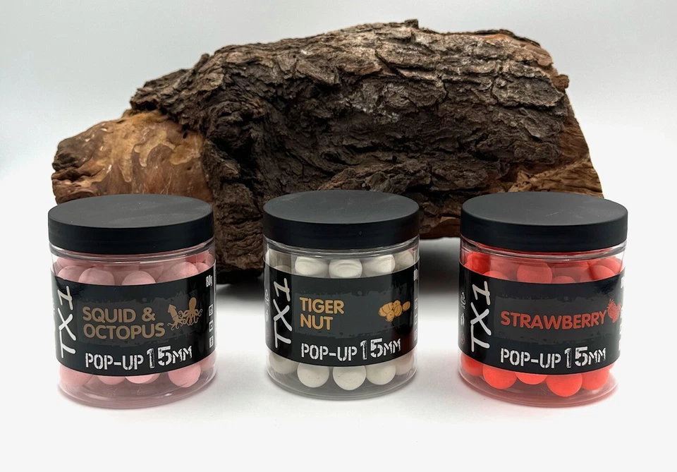 Shimano TX1 Pop Ups 15mm 80g Tigernut Strawberry Banana Squid Boilies Köder DA - Bild 1 von 1