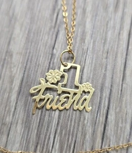 FCA 14k Yellow Gold Floral #1 Friend” Pendant 1/2" with 16" GF Chain - Picture 1 of 5