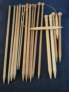 Vintage Set of 9 Wood Knitting Needles and Circular Knitting Needles  - Picture 1 of 5