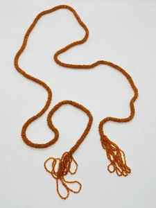 Antique Victorian Vermilion Bohemian Glass Flapper Seed Bead Strand (48”) - Picture 1 of 6