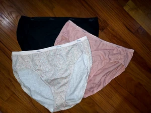 3 Pack NWOT Hanes High Leg Briefs Panties Cotton Floral Pink Black Sz 10 - Picture 1 of 4