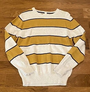 Boys Cat & Jack Pullover Sweater Striped M 8/10 Mustard yellow Gray COTTON euc - Picture 1 of 3