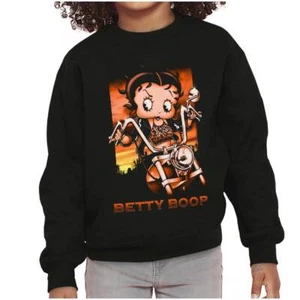 Biker Betty Boop Vintage Motorcycle Cartoon Youth Girls Fleece Sweatshirt Kids - Picture 1 of 7