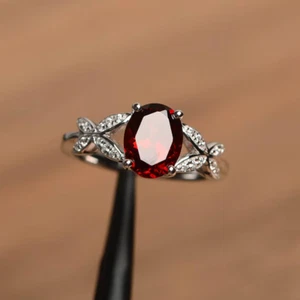 Natural Red Garnet Oval Cut 925 Sterling Silver Ring July Birthstone Size 7 US - Picture 1 of 4