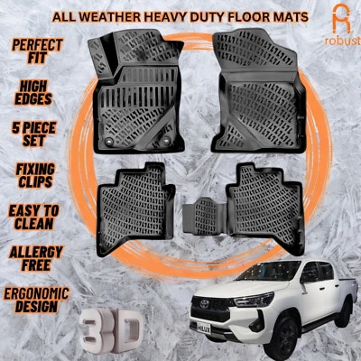 3D Molded Car Floor Mats Liners For Toyota Hilux 2023-2025 All Season Heavy Duty - Изображение 1 из 4
