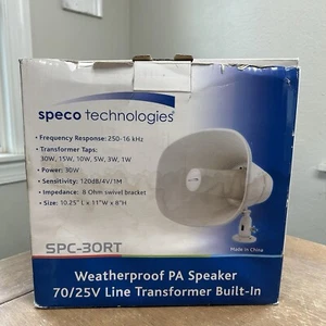 Speco SPC-30RT Weatherproof PA 11” Speaker Built in Line Transformer 30W NIB - Picture 1 of 15