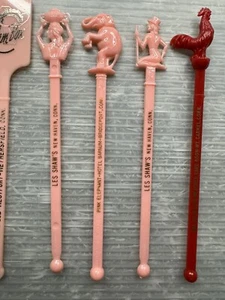 vintage SWIZZLE STICK LOT/6 The Clam Box Connecticut Pink Elephant Lee Shaw’s - Picture 1 of 14