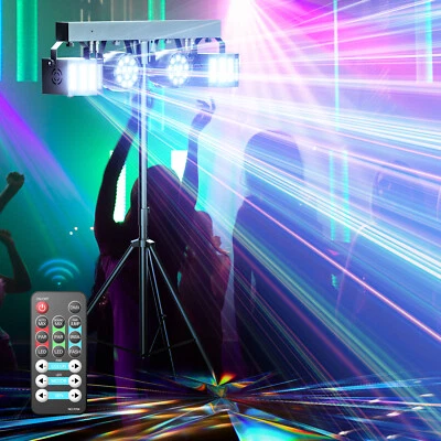 Bühnenbeleuchtung Set mit Stativ 2x LED PAR & 2x Derby DJ Lichteffekt Partylicht - Bild 1 von 4