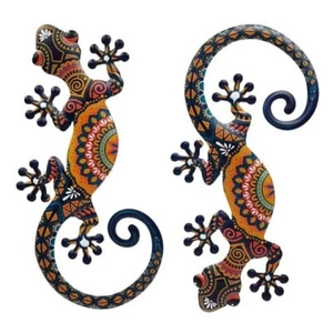 Metal Lizard Gecko Wall Art - 2 Pack 15 Inch Metal Wall Decor, Lizard Outdoor - Picture 1 of 7