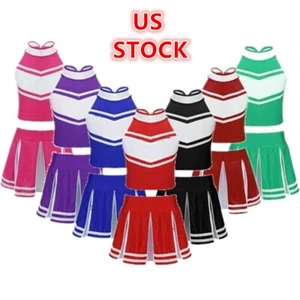 Girl's Cheerleading Costume Zipper Top with Skirts 2Pcs Set Cheer Leader Uniform - Picture 1 of 43