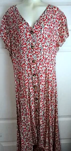 Sandy & Sid Red Floral Maxi Hi Low Dress Short Sleeve Cottage Core Sz M NWT - Picture 1 of 6