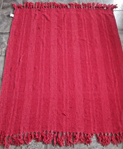 Laura Ashley Super Soft Chenille Throw 50"x60" Red Striped Fringed Blanket READ - Picture 1 of 12