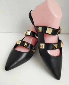 Mules neri donna borchie oro bambù taglia 8,5 nuovi senza scatola - Foto 1 di 5