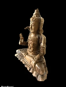 8" Tall Wooden Shiva Meditating Find Hand Carved Sculpture | OM Shanti Statue - Picture 1 of 10