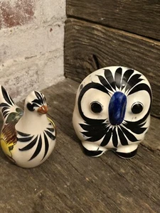 Mexiko Tonala Keramik Paar Eule Singvogel Figur handbemalt Volkskunst Vintage  - Bild 1 von 15