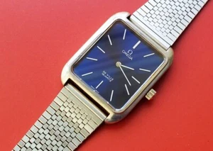 DE COLECCIÓN HOMBRES OMEGA DEVILLE CUARZO CAL 1330 REPARADO ESFERA AZUL LIMPIO - Imagen 1 de 16