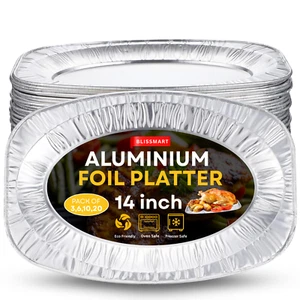 Disposable Aluminium Foil Platters Large Serving Party Catering Foil Trays 14" - Picture 1 of 5