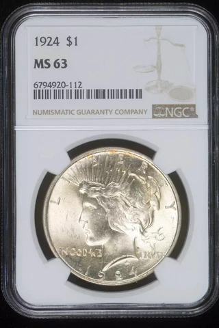 1924 P Peace Silver Dollar NGC MS-63 Cover