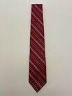 Nautica Mens Silk Tie Red With Blue And White Stripes 100% Silk