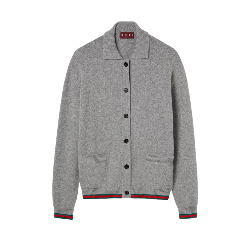 Cárdigan GUCCI $2300 Gris Lana/Cachemira Tejido Nuevo y Auténtico Foto 1 de 1