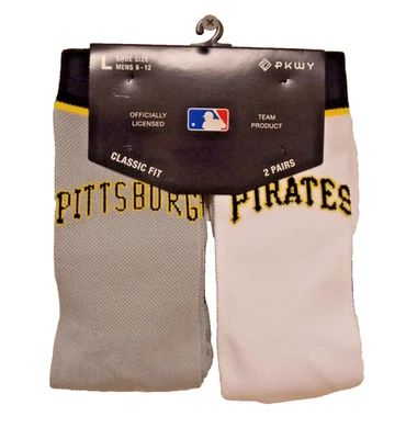 MLB Pittsburgh Pirates Classic Fit Crew Socks 2pr Gray White Men L 6-12 by pkwy - Image 1 of 2