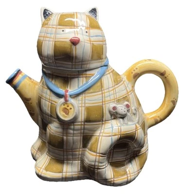 Vintage SAKURA "Plaid Kitty" Teapot Designed by Debbie Mumm  - Image 1 of 4