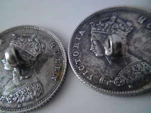 Raro 1877 H - 10 Centavos - Reina Victoria Plata (.800) Hong Kong Dos Botones de Moneda - Imagen 1 de 17