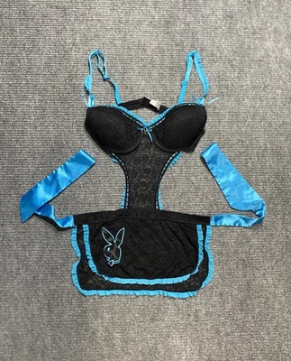 Lencería Playboy Intimates para mujer grande delantal de criada conejo encaje Y2K negro azul Foto 1 de 4