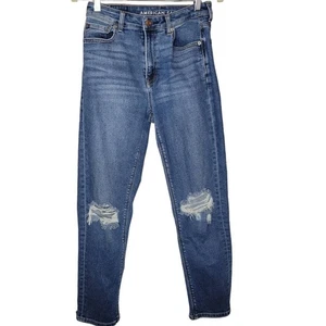 Pantalones de mezclilla American Eagle rasgados rodilla mamá lavado medio mujer talla US 2 - Imagen 1 de 6