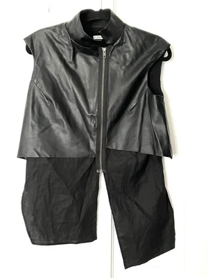 Anarkh Calfskin & Linen Women's Asymmetrical Lagenlook Edgy Black Vest - Image 1 of 3
