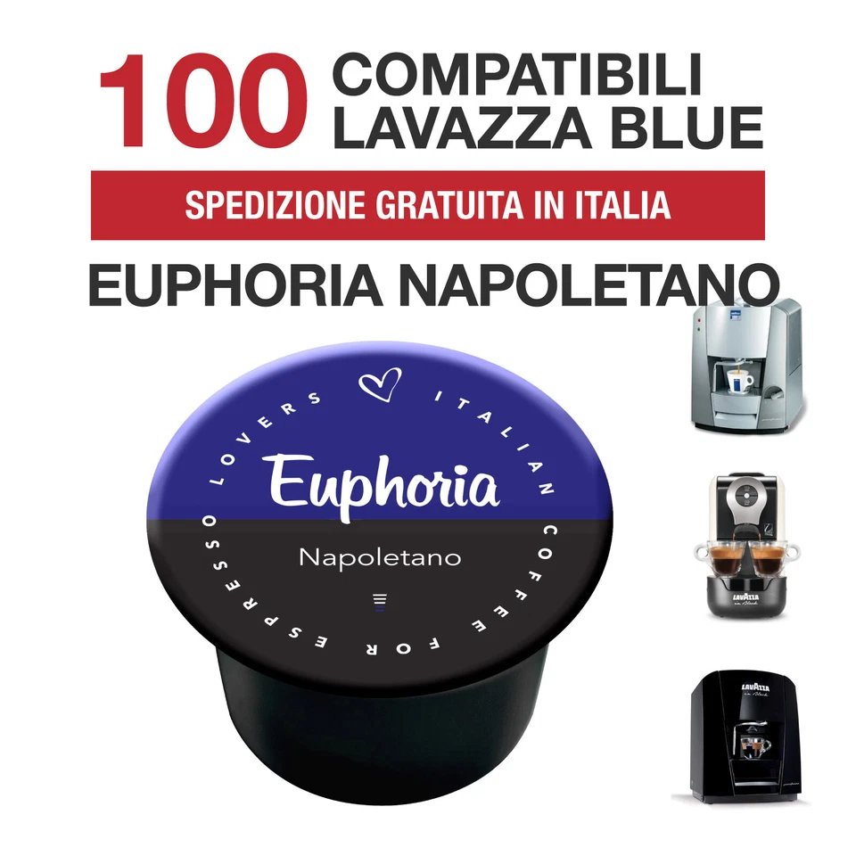100 Capsule caffè Euphoria Napoletano Italian Coffee compatibili Lavazza Blue